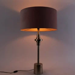 QAZQA Tischlampen|Wohnzimmerlampen*Art Deco Tischlampe Gold Veloursschirm Pink 50 cm - Diverso
