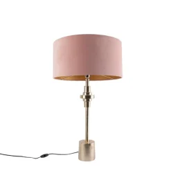 QAZQA Tischlampen|Wohnzimmerlampen*Art Deco Tischlampe Gold Veloursschirm Pink 50 cm - Diverso