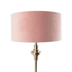 QAZQA Tischlampen|Wohnzimmerlampen*Art Deco Tischlampe Gold Veloursschirm Pink 50 cm - Diverso