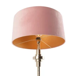 QAZQA Tischlampen|Wohnzimmerlampen*Art Deco Tischlampe Gold Veloursschirm Pink 50 cm - Diverso