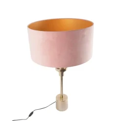 QAZQA Tischlampen|Wohnzimmerlampen*Art Deco Tischlampe Gold Veloursschirm Pink 50 cm - Diverso