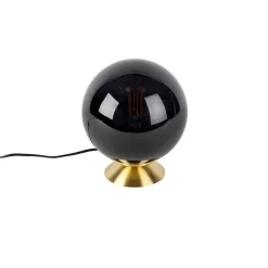 QAZQA Tischlampen|Wohnzimmerlampen*Art Deco Tischlampe Messing mit schwarzem Glas - Pallon
