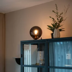 QAZQA Tischlampen|Wohnzimmerlampen*Art Deco Tischlampe Messing mit schwarzem Glas - Pallon