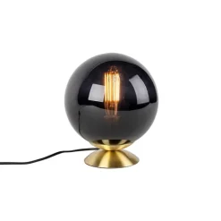 QAZQA Tischlampen|Wohnzimmerlampen*Art Deco Tischlampe Messing mit schwarzem Glas - Pallon