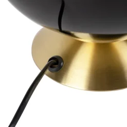 QAZQA Tischlampen|Wohnzimmerlampen*Art Deco Tischlampe Messing mit schwarzem Glas - Pallon