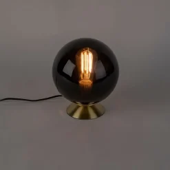 QAZQA Tischlampen|Wohnzimmerlampen*Art Deco Tischlampe Messing mit schwarzem Glas - Pallon