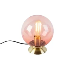 QAZQA Lampen Für Dein Homeoffice|Tischlampen*Art Deco Tischlampe Messing mit rosa Glas - Pallon