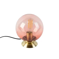 QAZQA Lampen Für Dein Homeoffice|Tischlampen*Art Deco Tischlampe Messing mit rosa Glas - Pallon