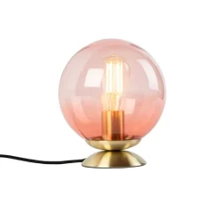 QAZQA Lampen Für Dein Homeoffice|Tischlampen*Art Deco Tischlampe Messing mit rosa Glas - Pallon