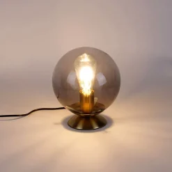QAZQA Tischlampen|Wohnzimmerlampen*Art Deco Tischlampe Messing mit Rauchglas - Pallon