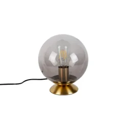 QAZQA Tischlampen|Wohnzimmerlampen*Art Deco Tischlampe Messing mit Rauchglas - Pallon