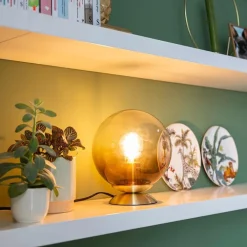 QAZQA Tischlampen|Wohnzimmerlampen*Art Deco Tischlampe Messing mit Rauchglas - Pallon