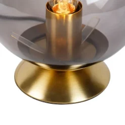 QAZQA Tischlampen|Wohnzimmerlampen*Art Deco Tischlampe Messing mit Rauchglas - Pallon