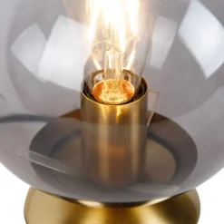 QAZQA Tischlampen|Wohnzimmerlampen*Art Deco Tischlampe Messing mit Rauchglas - Pallon