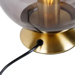QAZQA Tischlampen|Wohnzimmerlampen*Art Deco Tischlampe Messing mit Rauchglas - Pallon