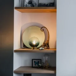 QAZQA Tischlampen|Wohnzimmerlampen*Art Deco Tischlampe Messing mit blauem Glas - Pallon