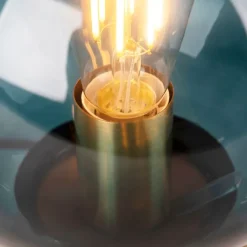 QAZQA Tischlampen|Wohnzimmerlampen*Art Deco Tischlampe Messing mit blauem Glas - Pallon