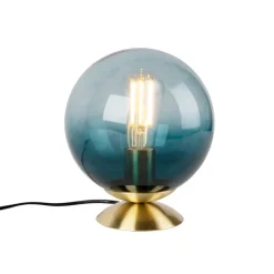 QAZQA Tischlampen|Wohnzimmerlampen*Art Deco Tischlampe Messing mit blauem Glas - Pallon