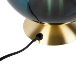 QAZQA Tischlampen|Wohnzimmerlampen*Art Deco Tischlampe Messing mit blauem Glas - Pallon