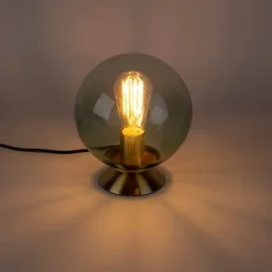 QAZQA Tischlampen|Wohnzimmerlampen*Art Deco Tischlampe Messing mit grünem Glas - Pallon
