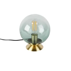 QAZQA Tischlampen|Wohnzimmerlampen*Art Deco Tischlampe Messing mit grünem Glas - Pallon