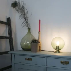 QAZQA Tischlampen|Wohnzimmerlampen*Art Deco Tischlampe Messing mit grünem Glas - Pallon