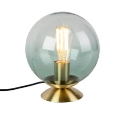 QAZQA Tischlampen|Wohnzimmerlampen*Art Deco Tischlampe Messing mit grünem Glas - Pallon