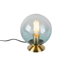 QAZQA Lampen Für Dein Homeoffice|Tischlampen*Art Deco Tischlampe Messing mit blauem Glas - Pallon
