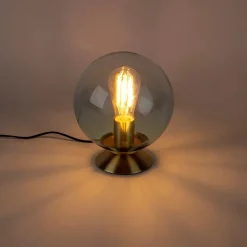 QAZQA Lampen Für Dein Homeoffice|Tischlampen*Art Deco Tischlampe Messing mit blauem Glas - Pallon