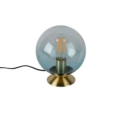 QAZQA Lampen Für Dein Homeoffice|Tischlampen*Art Deco Tischlampe Messing mit blauem Glas - Pallon