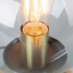 QAZQA Lampen Für Dein Homeoffice|Tischlampen*Art Deco Tischlampe Messing mit blauem Glas - Pallon