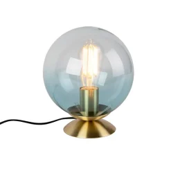 QAZQA Lampen Für Dein Homeoffice|Tischlampen*Art Deco Tischlampe Messing mit blauem Glas - Pallon