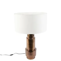 QAZQA Tischlampen|Wohnzimmerlampen*Art Deco Tischlampe mit Schirm weiß 50 cm - Bruut