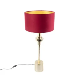 QAZQA Tischlampen|Wohnzimmerlampen*Art Deco Tischlampe mit Veloursschirm rot 35 cm - Diverso