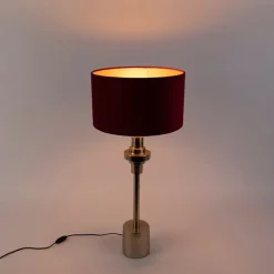 QAZQA Tischlampen|Wohnzimmerlampen*Art Deco Tischlampe mit Veloursschirm rot 35 cm - Diverso