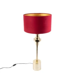 QAZQA Tischlampen|Wohnzimmerlampen*Art Deco Tischlampe mit Veloursschirm rot 35 cm - Diverso