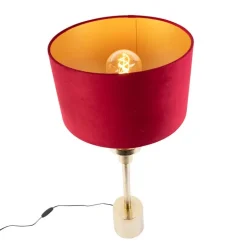 QAZQA Tischlampen|Wohnzimmerlampen*Art Deco Tischlampe mit Veloursschirm rot 35 cm - Diverso