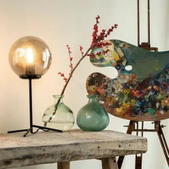 QAZQA Lampen Für Dein Homeoffice|Tischlampen*Art Deco Tischlampe schwarz mit Rauchglas 45,5 cm - Pallon