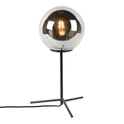 QAZQA Lampen Für Dein Homeoffice|Tischlampen*Art Deco Tischlampe schwarz mit Rauchglas 45,5 cm - Pallon