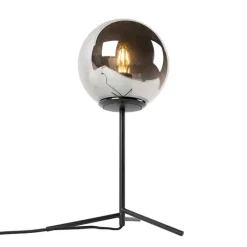 QAZQA Lampen Für Dein Homeoffice|Tischlampen*Art Deco Tischlampe schwarz mit Rauchglas 45,5 cm - Pallon