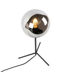 QAZQA Lampen Für Dein Homeoffice|Tischlampen*Art Deco Tischlampe schwarz mit Rauchglas 45,5 cm - Pallon