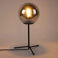 QAZQA Lampen Für Dein Homeoffice|Tischlampen*Art Deco Tischlampe schwarz mit Rauchglas 45,5 cm - Pallon