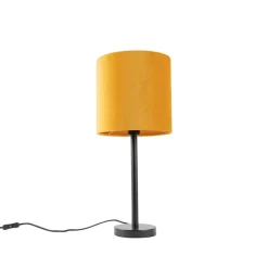 QAZQA Tischlampen|Wohnzimmerlampen*Art Deco Tischlampe schwarz mit gelbem Schirm 25 cm - Simplo