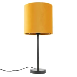 QAZQA Tischlampen|Wohnzimmerlampen*Art Deco Tischlampe schwarz mit gelbem Schirm 25 cm - Simplo