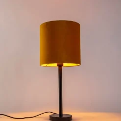 QAZQA Tischlampen|Wohnzimmerlampen*Art Deco Tischlampe schwarz mit gelbem Schirm 25 cm - Simplo