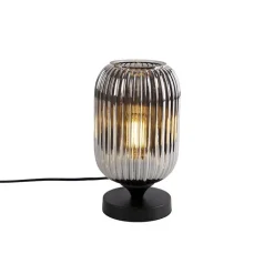 QAZQA Küchenlampen|Tischlampen*Art Deco Tischlampe schwarz mit Rauchglas - Banci