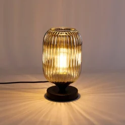 QAZQA Küchenlampen|Tischlampen*Art Deco Tischlampe schwarz mit Rauchglas - Banci