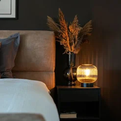 QAZQA Tischlampen|Wohnzimmerlampen*Art Deco Tischlampe schwarz mit Rauchglas - Karel