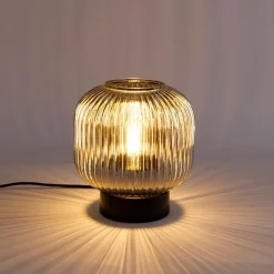 QAZQA Tischlampen|Wohnzimmerlampen*Art Deco Tischlampe schwarz mit Rauchglas - Karel