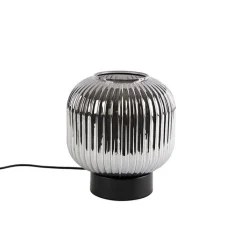 QAZQA Tischlampen|Wohnzimmerlampen*Art Deco Tischlampe schwarz mit Rauchglas - Karel